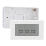 BG White Moulded 3 Gang RJ11 Telephone Socket Euro Module with 32mm Back Box - Grey Insert by British General (BG-EMRJ11G-3G-32)