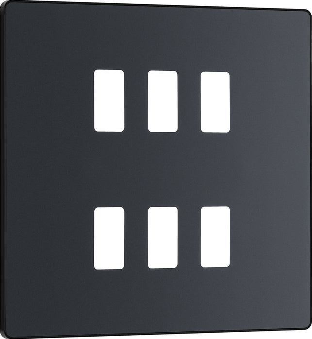 BG RPCDMG6B Evolve Grid Matt Grey 6 Module Square Front Plate - Black Trim