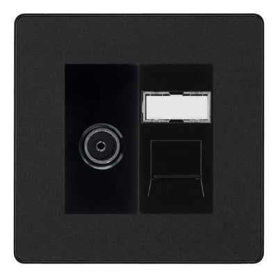 BG Evolve Matt Black TV Aerial & RJ45 CAT6 Data Socket - Black Insert
