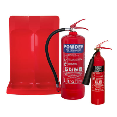 6kg Powder, 2kg CO2 Fire Extinguisher & Double Stand Special Offer