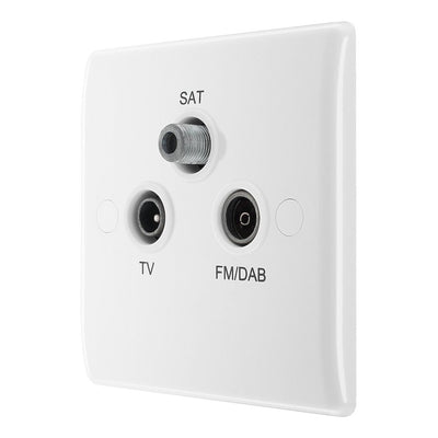 BG 867 Moulded Round Edge | White | 3 Gang Triplex TV FM and SAT Socket