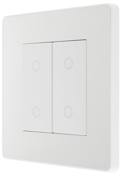 BG PCDCLTDM2W Pearlescent White Evolve 2 Gang 200W Trailing Edge Master Touch Dimmer - White Insert