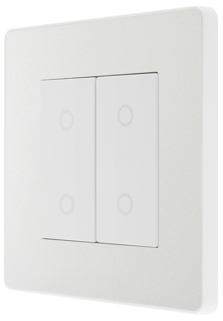 PCDCLTDM2W Side - This Evolve pearlescent white double master trailing edge touch dimmer allows you to control your light levels and set the mood.