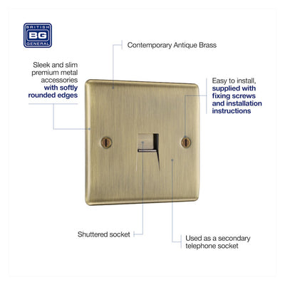 BG Nexus Antique Brass Single Slave Telephone Socket NABBTS1 with 25mm Steel Back Box