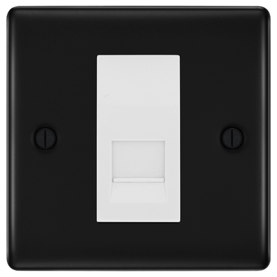BG Nexus Matt Black Single Master Telephone Socket, Screw Terminal - White Inserts by British General (BG-NFBBTMS1W)