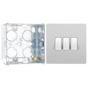 BG Evolve Brushed Steel 3 Gang 20A 16AX 2 Way Light Switch PCDBS43W with 35mm Steel Back Box