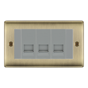 BG Nexus Antique Brass 3 Gang Secondary Telephone Socket, Screw Terminal - Grey Insert by British General (BG-NAB3GEMBTSSG)