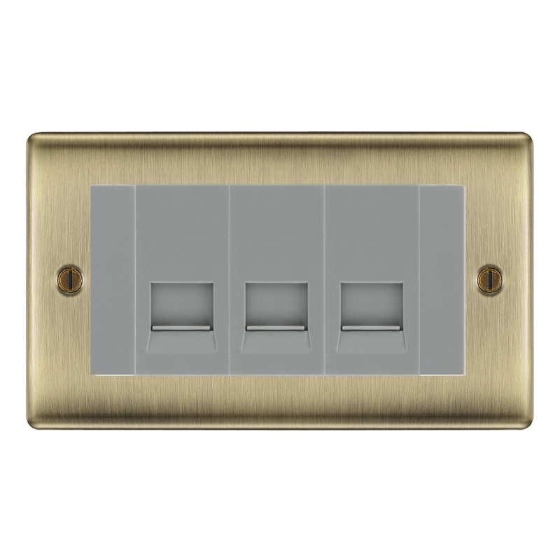 BG Nexus Antique Brass 3 Gang Secondary Telephone Socket, Screw Terminal - Grey Insert