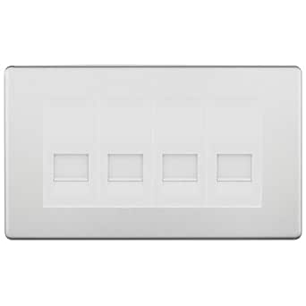 BG Screwless Brushed Steel 4 Gang IDC Secondary Telephone Socket - White Insert by British General (BG-FBSBTS4W)