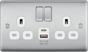 BG NBS22UAC12W Brushed Steel Double Socket with USB 12W Type A & C USB White Inserts by British General (BG-NBS22UAC12W)