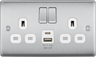 BG NBS22UAC12W Brushed Steel Double Socket with USB 12W Type A & C USB White Inserts by British General (BG-NBS22UAC12W)