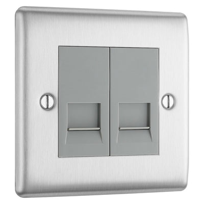 BG NBSBTS2 Nexus Metal Brushed Steel 2 Gang Slave Telephone Socket