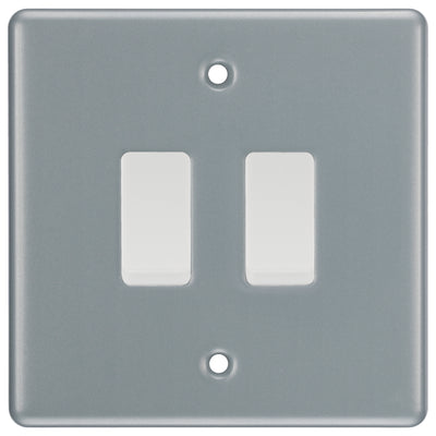 BG Metal Clad 2 Gang Intermediate Light Switch Custom Grid
