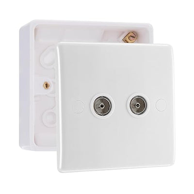 BG Electrical Double TV Aerial Socket White Moulded & 32mm Pattress Back Box by British General (BG-861+891)