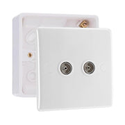 BG Electrical Double TV Aerial Socket White Moulded & 32mm Pattress Back Box by British General (BG-861+891)