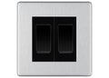 BG Screwless Brushed Steel 2-Gang Light Switch 1x 2-Way + 1x Intermediate – Black Inserts