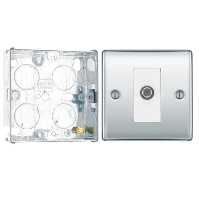 BG Nexus Polished Chrome Single Satellite Socket NPC64 with 25mm Steel Back Box by British General (BG-NPC64+HGS02)