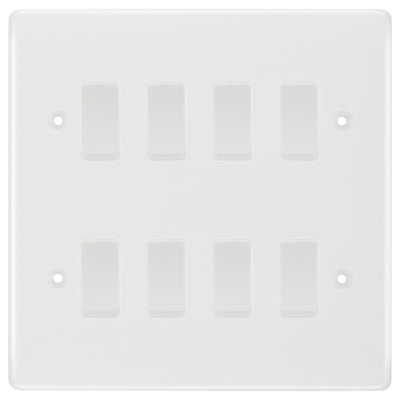 BG White 8 Gang 2 Way Custom Grid Light Switch with Back Box Included by British General (BG-NEXUS-WM-8G-CUSTOM-LIGHT-SWITCH)