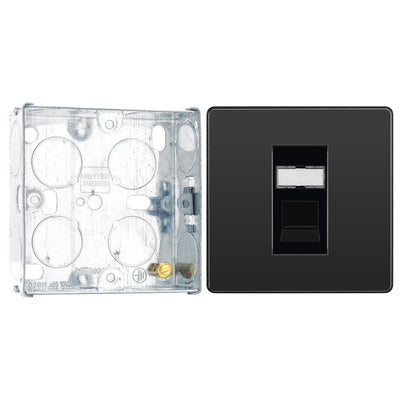 BG Evolve Black Chrome RJ45 Cat6 Single Data Outlet PCDBCRJ451B with 25mm Steel Back Box