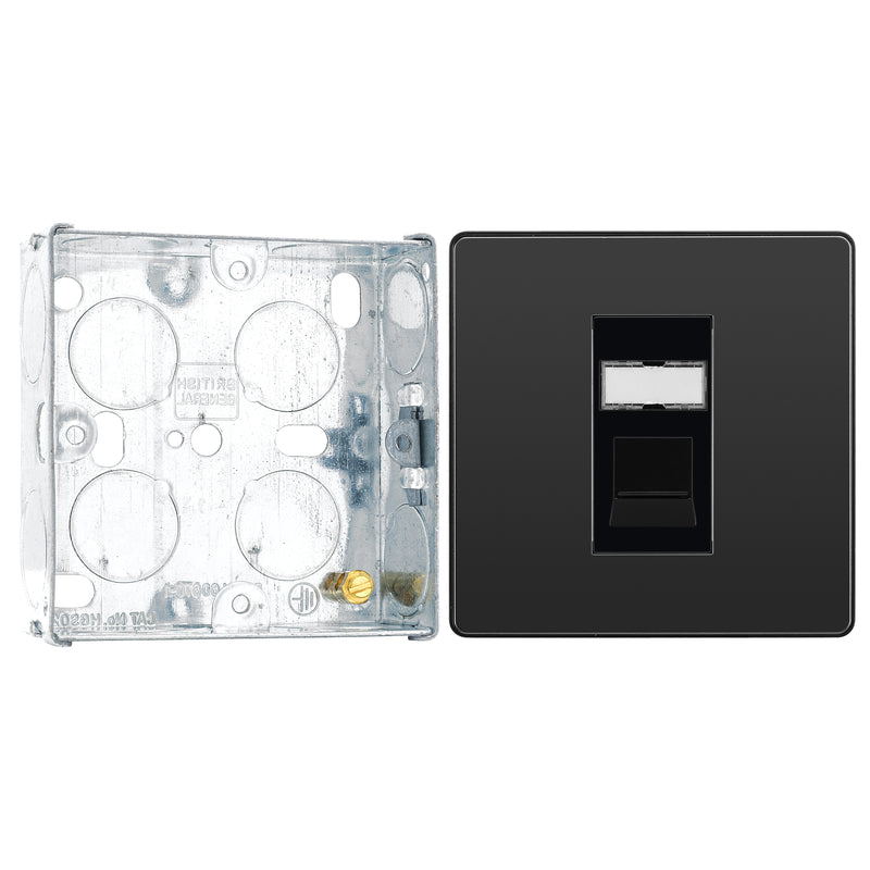 BG Evolve Black Chrome RJ45 Cat6 Single Data Outlet PCDBCRJ451B with 25mm Steel Back Box