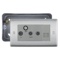 BG Nexus Brushed Steel Triplex TV/FM/Sat Socket + Return & Tel. with Surface Pattress Back Box