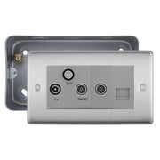 BG Nexus Brushed Steel Triplex TV/FM/Sat Socket + Return & Tel. with Surface Pattress Back Box by British General (BG-NBS68+MC502)