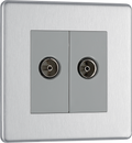 BG FBS66 Flatplate Screwless Diplex TV/FM socket, 2 gang, Brushed Steel - Grey Insert