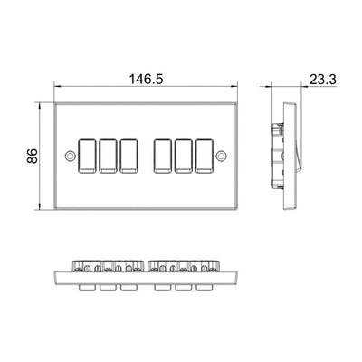 BG 946 Moulded Square Edge | White | 6 Gang 10AX 2 Way Plate Switch by British General (BG-946)