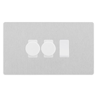BG Evolve Brushed Steel 3 Gang Light Switch 2x Trailing Edge LED Dimmer 1x 2 Way Custom Switch by British General (Evolve-BS-CUSTOM-3GANG-2x-DIMMER-1x-2WAY)