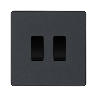 BG Evolve Matt Grey 2 Gang Intermediate Custom Grid Light Switch by British General (BG-Evolve-MG-2G-CUSTOM-2x INT SWITCH)