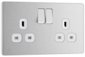 BG PCDBS22W Brushed Steel Evolve 2 Gang 13A Switched Socket Outlet - White Insert