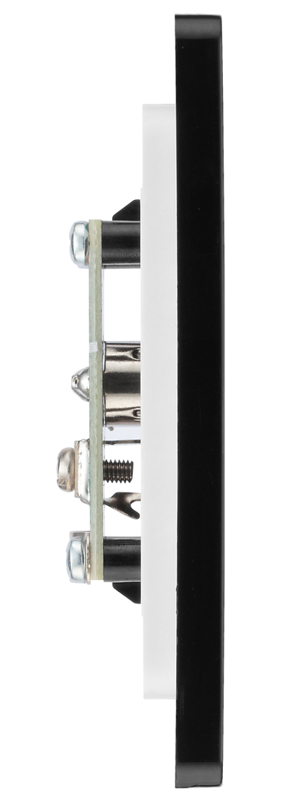 PCDSB60B Side - This Evolve Satin Brass single coaxial socket from British General can be used for TV or FM aerial connections. This socket has a low profile screwless flat plate that clips on and off, making it ideal for modern interiors.