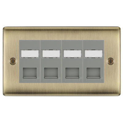 BG Nexus Antique Brass 4 Gang RJ45 CAT6 Data Socket Grey Inserts by British General (BG-NABRJ454C5EG)