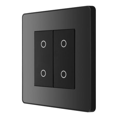 BG Evolve Black Chrome Double Secondary Touch Dimmer Switch PCDBCTDS2B with 35mm Steel Back Box