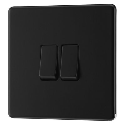 BG Screwless Matt Black 20A 16AX 2 Way Double Light Switch FFB42 with 25mm Steel Back Box
