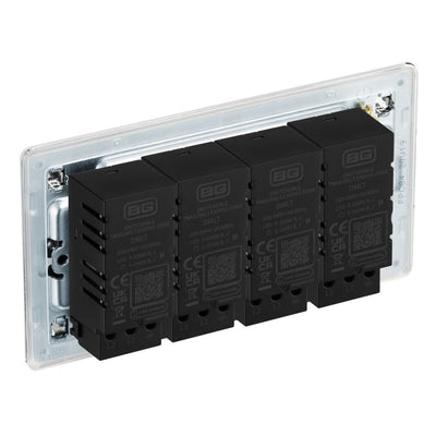 BG Screwless Polished Chrome 200W 2 Way Quadruple Trailing Edge Dimmer Switch FPC84 with 25mm Steel Back Box