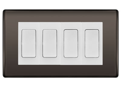 BG Nexus Black Nickel 4 Gang 20AX 2-Way Switch Custom Grid - White Insert by British General (BG-Nexus-BN-4G-Combo-4x 2WAY-WH)