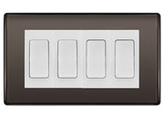 BG Nexus Black Nickel 4 Gang 20AX 2-Way Switch Custom Grid - White Insert by British General (BG-Nexus-BN-4G-Combo-4x 2WAY-WH)