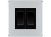 BG Polished Chrome 2 Gang Intermediate Light Switch Custom Grid – Black Insert by British General (BG-SCRL-PC-2G-Combo-2x INT-BL)