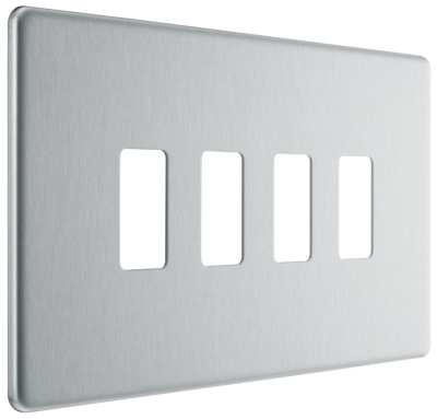 BG Electrical RFBS4 Nexus Grid Brushed Steel Screwless Front Plate 4 Module