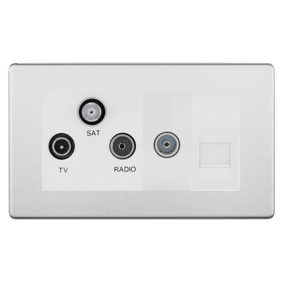 BG Screwless Brushed Steel TV/FM/SAT + Return & 1 Gang Tel - Screened Triplex Socket FBS68W by British General (BG-FBS68W)