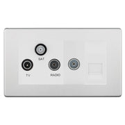 BG Screwless Brushed Steel TV/FM/SAT + Return & 1 Gang Tel - Screened Triplex Socket FBS68W by British General (BG-FBS68W)