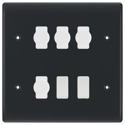 BG Part M 6 Gang Switch 4x Intelligent Dual Mode Dimmer 2x 2 Way Custom Grid