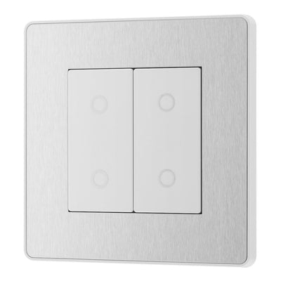 BG Evolve Brushed Steel Double Secondary Touch Dimmer Switch PCDBSTDS2W with 35mm Steel Back Box