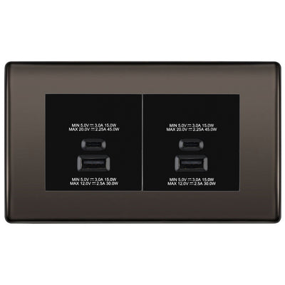 BG Black Nickel 4G Faceplate with 45W USB A+C Charger Modules – Black Insert by British General (BG-NBNEMR4+EMUSBAC45B)