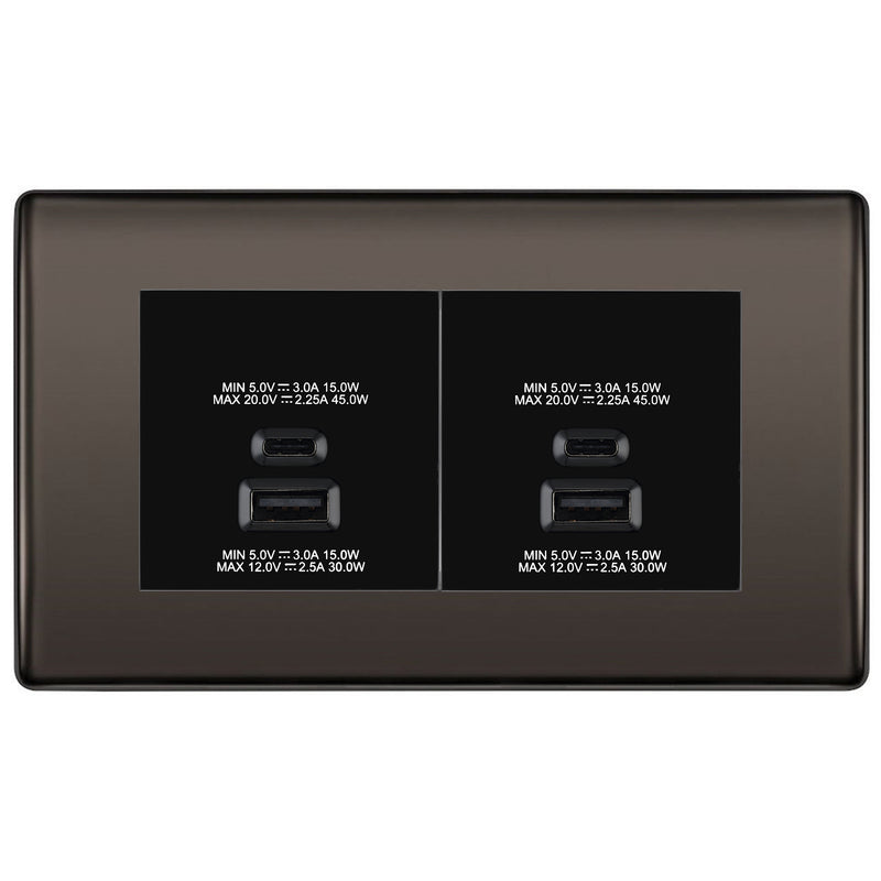 BG Black Nickel 4G Faceplate with 45W USB A+C Charger Modules – Black Insert