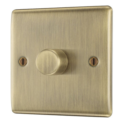 BG Nexus Antique Brass 200W 2 Way Single Trailing Edge Dimmer Switch NAB81 with 25mm Steel Back Box