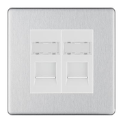 BG Screwless Brushed Steel 2 Gang RJ45 Data Socket FBSRJ452W White Inserts by British General