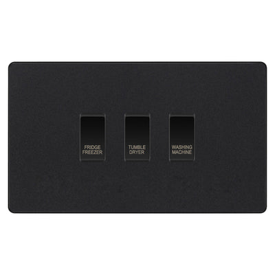BG Evolve Matt Black Custom Appliance Grid Switch 3 Gang Screwless by British General (BG-EVOLVE-MB-3GANG-APPLIANCE)