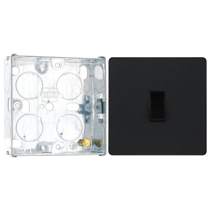 BG Evolve Matt Black 1 Gang 20A 16AX 2 Way Light Switch PCDMB12B with 25mm Steel Back Box